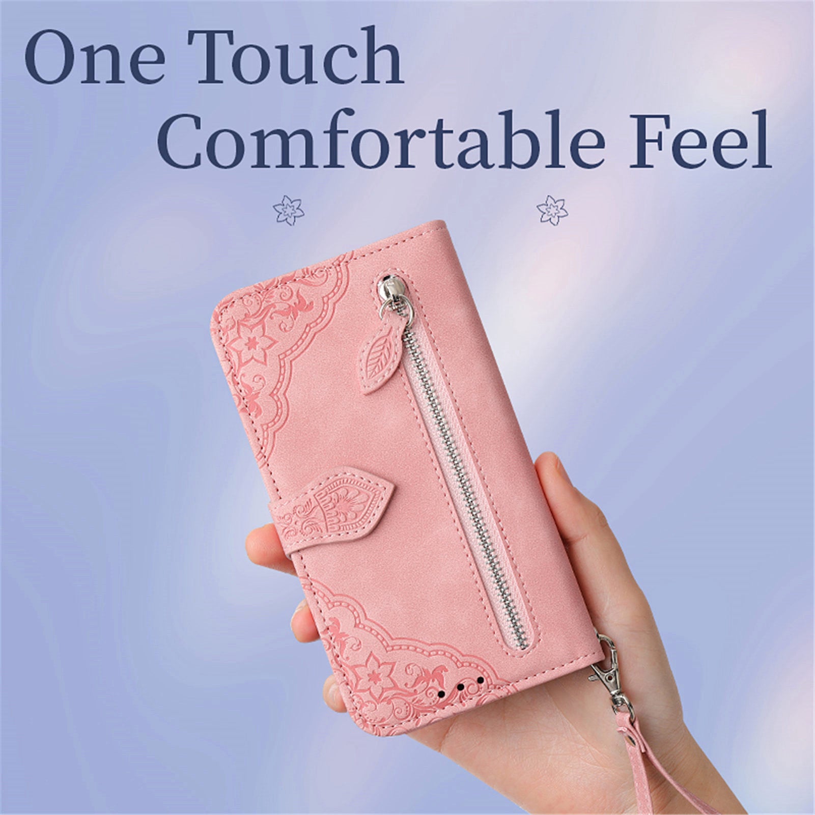 Embossed leather wristlet phone case for iphone 16 serise