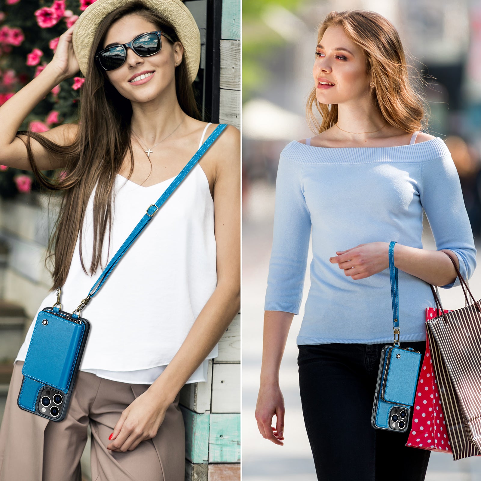 Adjustable crossbody strap and spacious wallet design