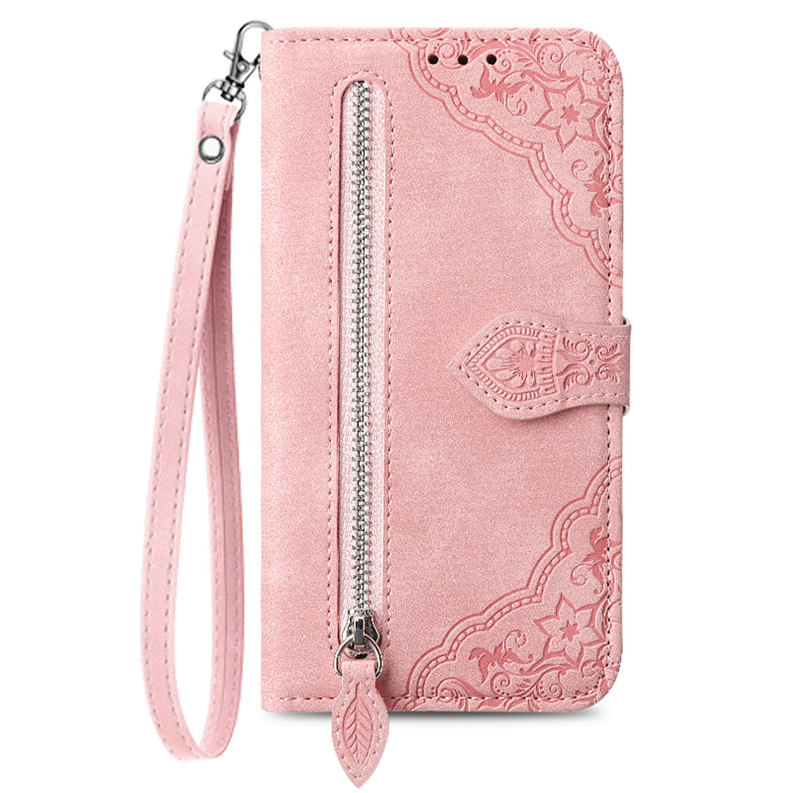 Embossed leather wristlet phone case for iphone 16 serise