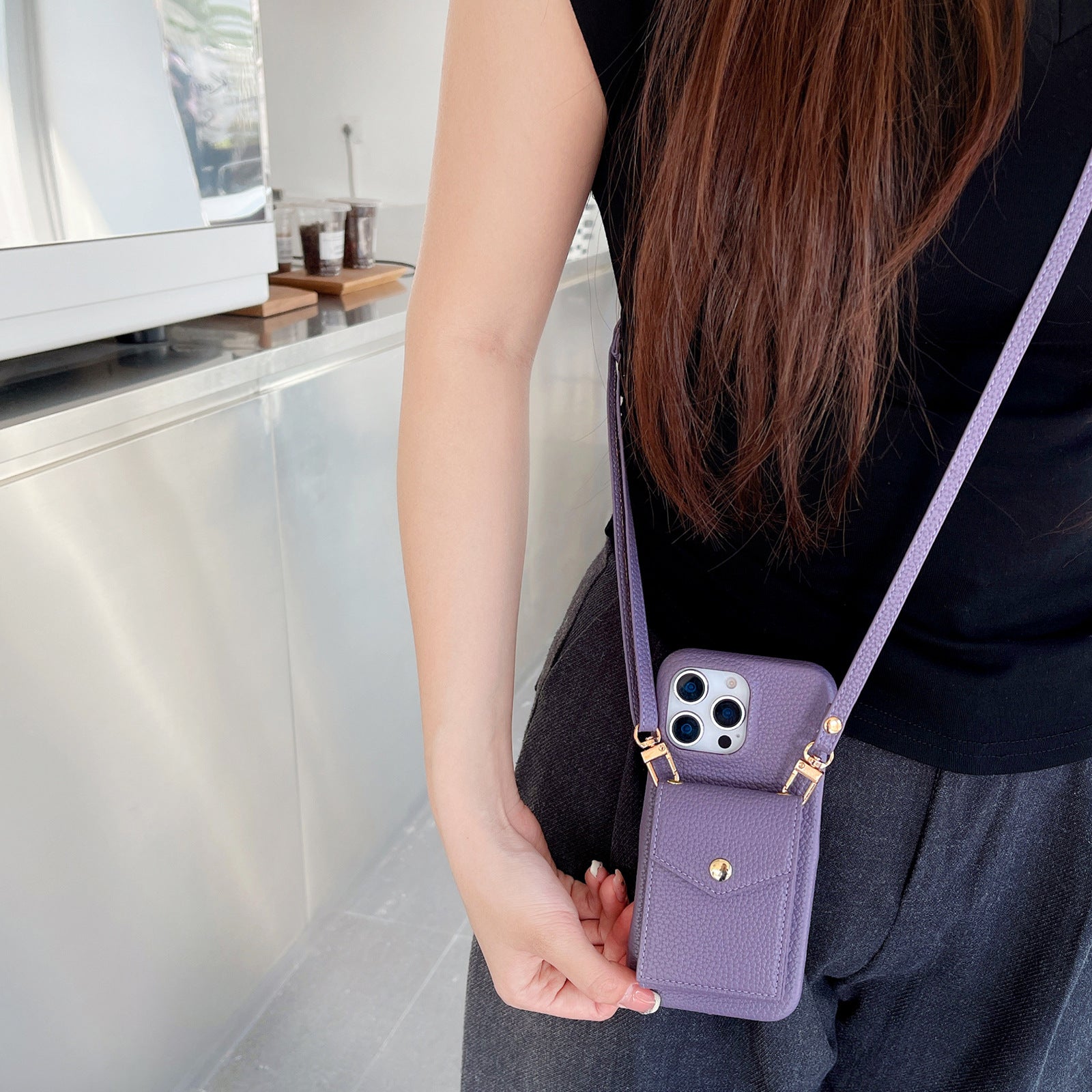 ANKAW high-end leather crossbody phone case wallet
