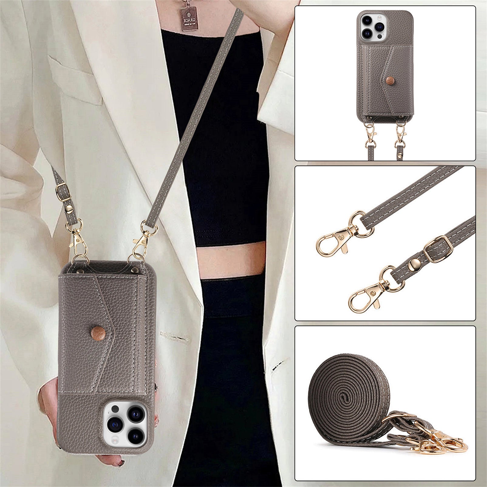 Fashionable and versatile ankaw leather crossbody phone case for iPhone