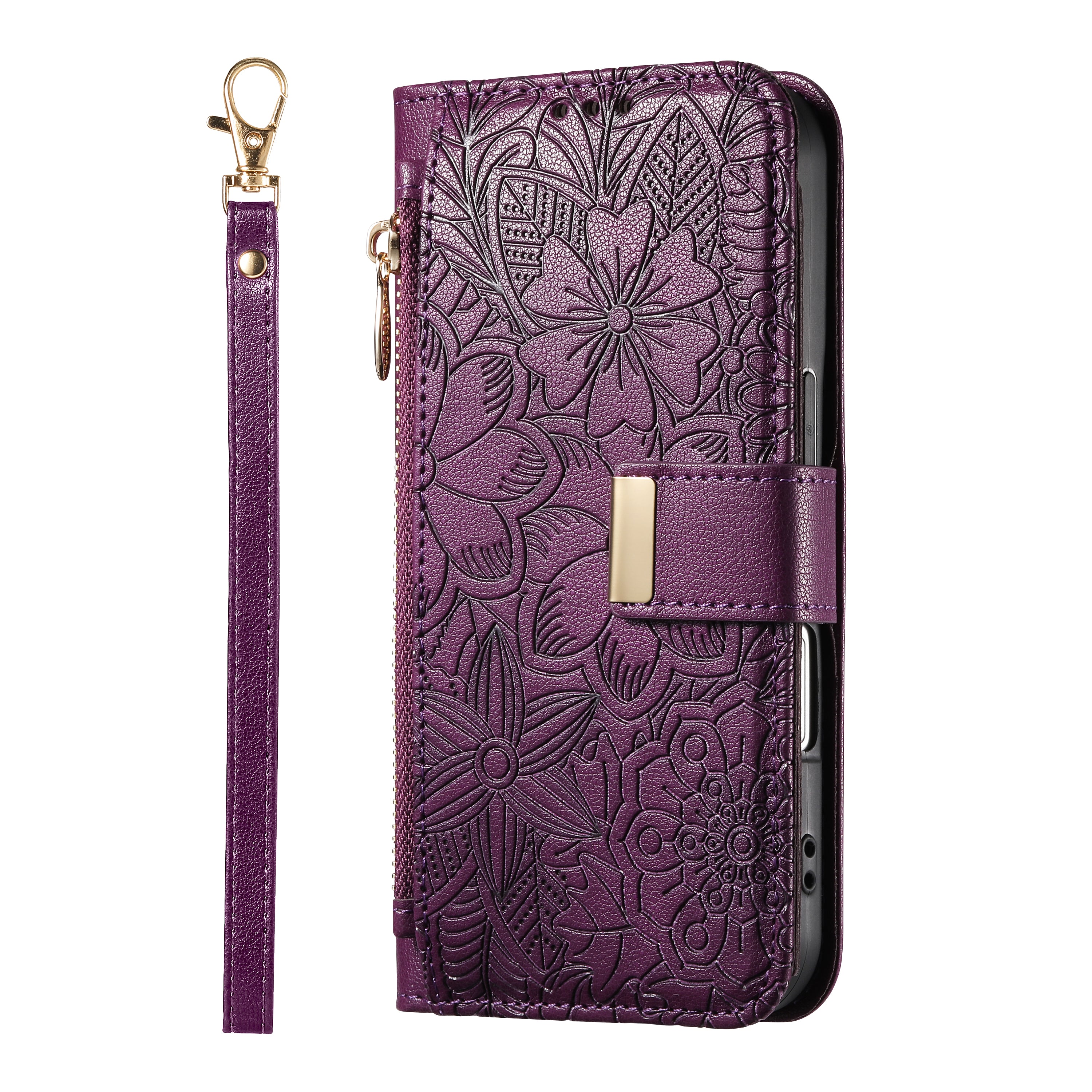 ANKAW Fashionable and Elegant Floral Pattern Zipper Wrist Phone Case