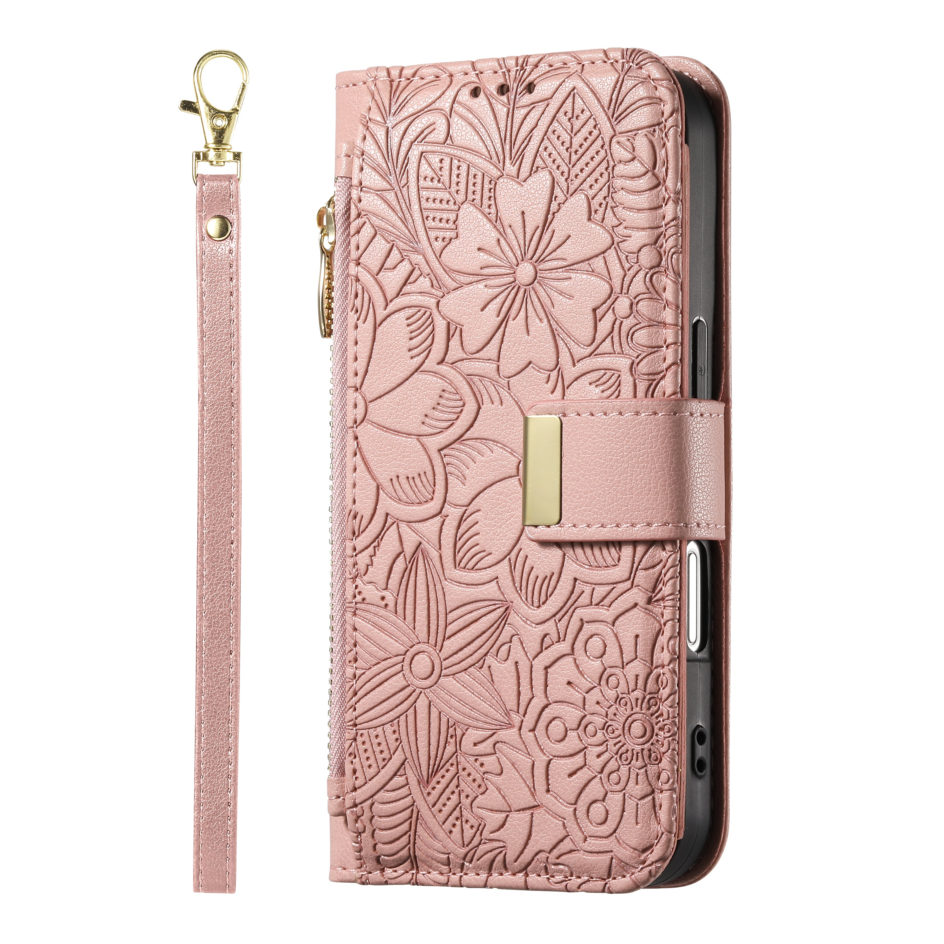 ANKAW Fashionable and Elegant Floral Pattern Zipper Wrist Phone Case