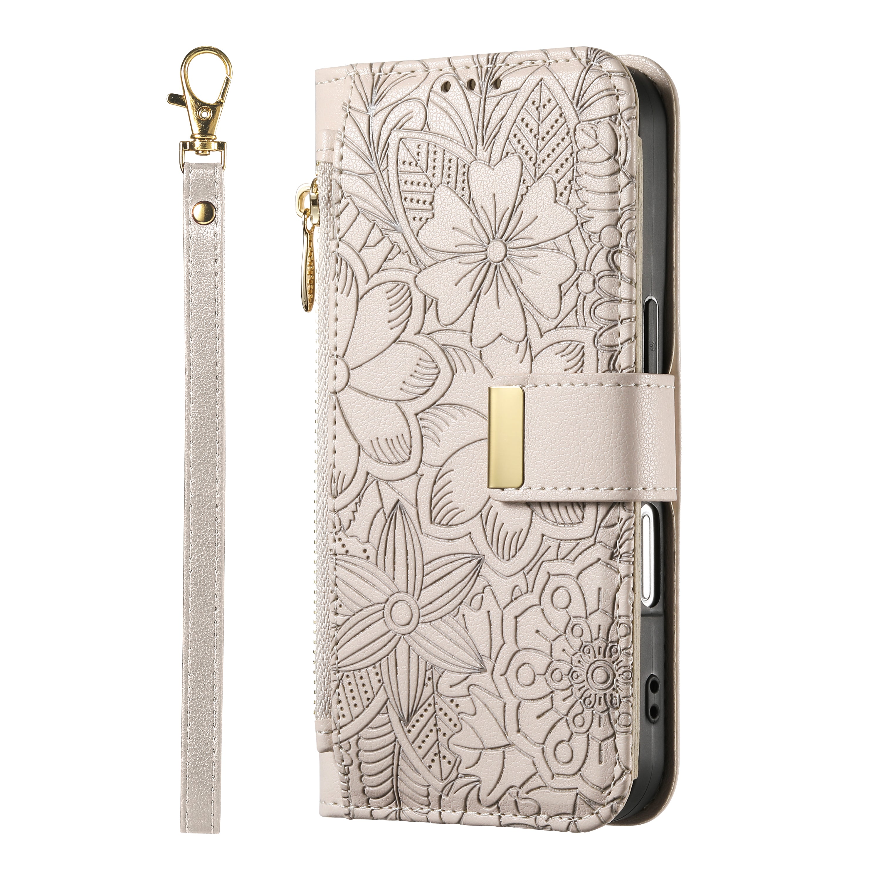 ANKAW Fashionable and Elegant Floral Pattern Zipper Wrist Phone Case