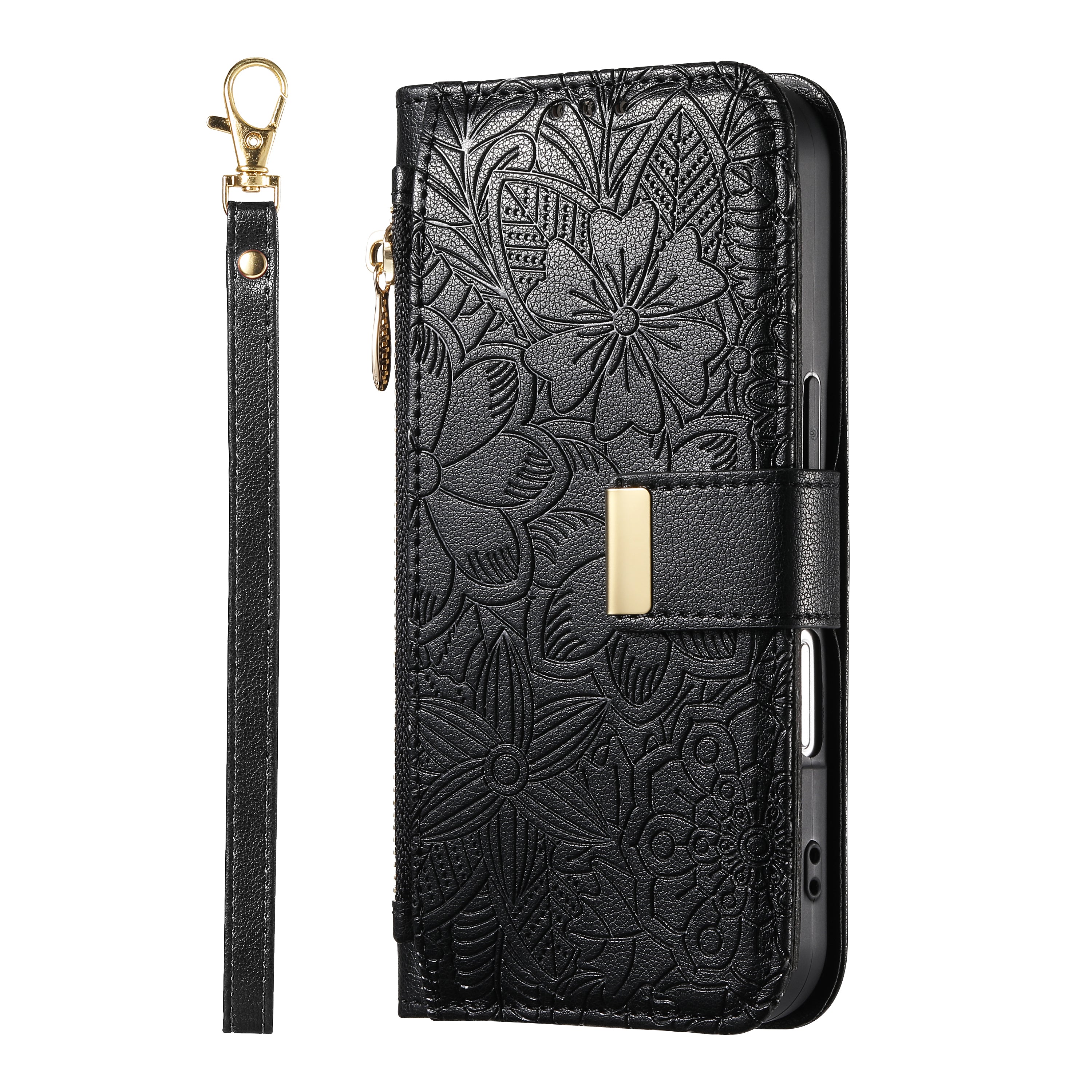 ANKAW Fashionable and Elegant Floral Pattern Zipper Wrist Phone Case
