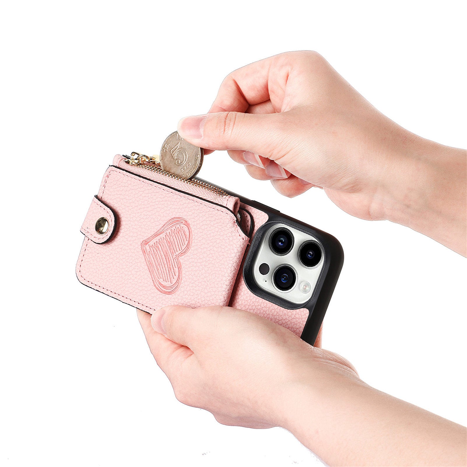 Ankaw heart zip crossbody leather phone case wallet