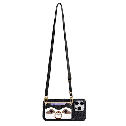 Painted pattern crossbody leather phone case bag  for iphone 16 series