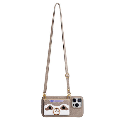 Painted pattern crossbody leather phone case bag  for iphone 16 series