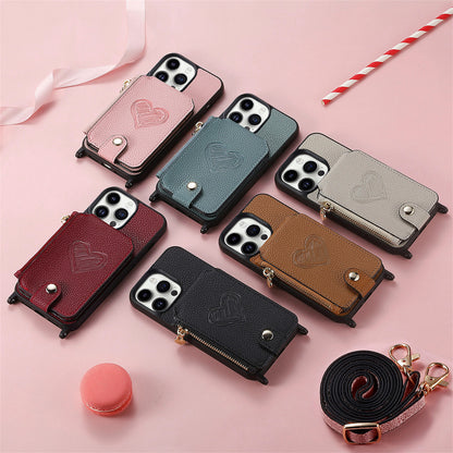 Ankaw heart zip crossbody leather phone case wallet