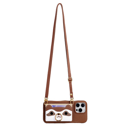 Painted pattern crossbody leather phone case bag  for iphone 16 series