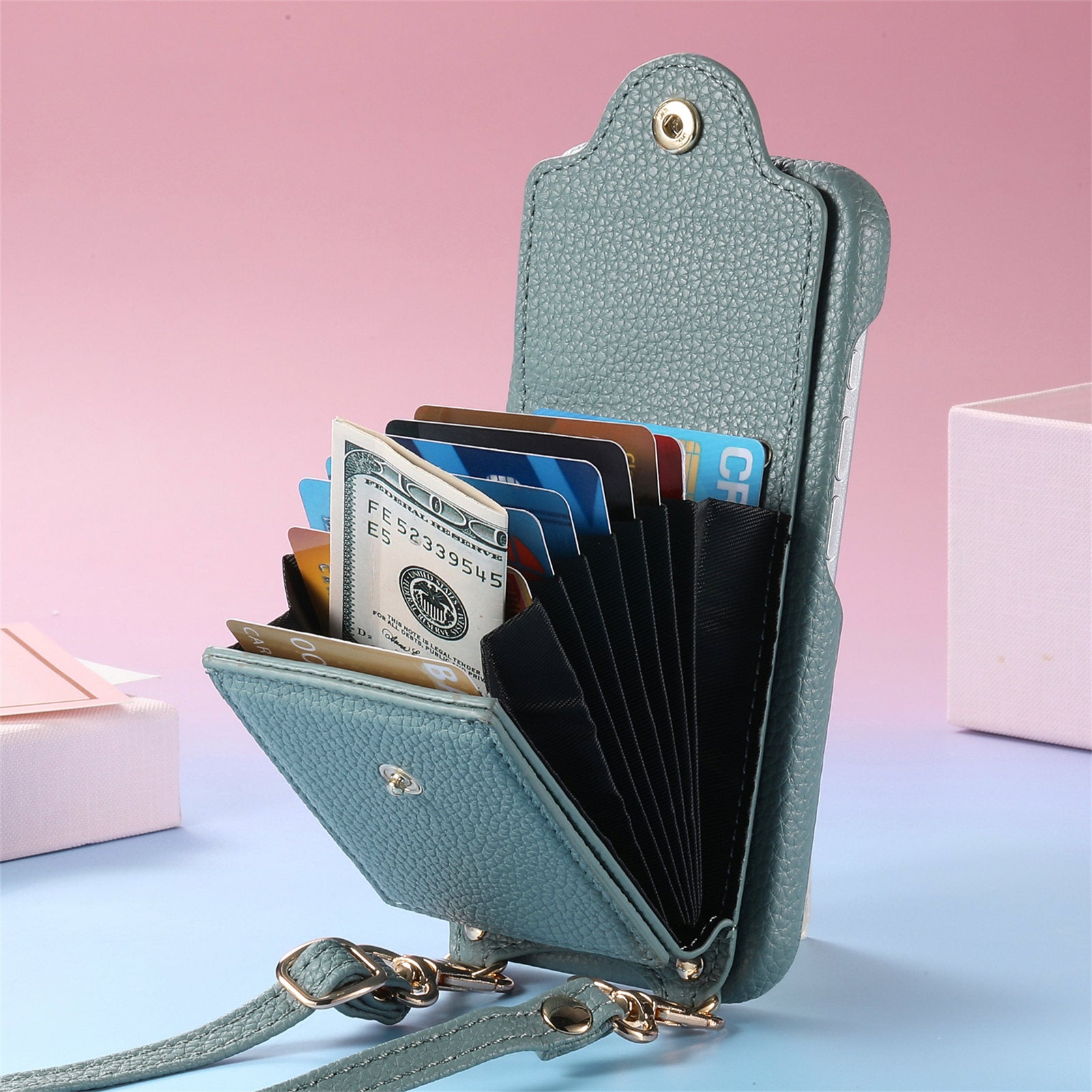Original design leather crossbody phone case wallet
