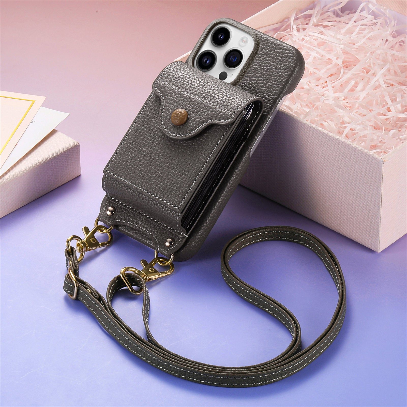Original design leather crossbody phone case wallet