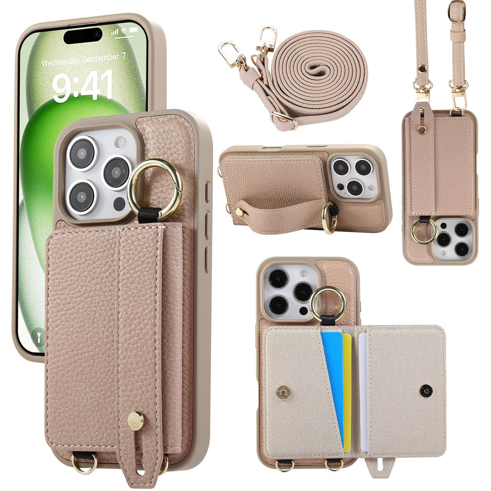 ANKAW  leather anti-shock and anti-fall design crossbody mobile phone case